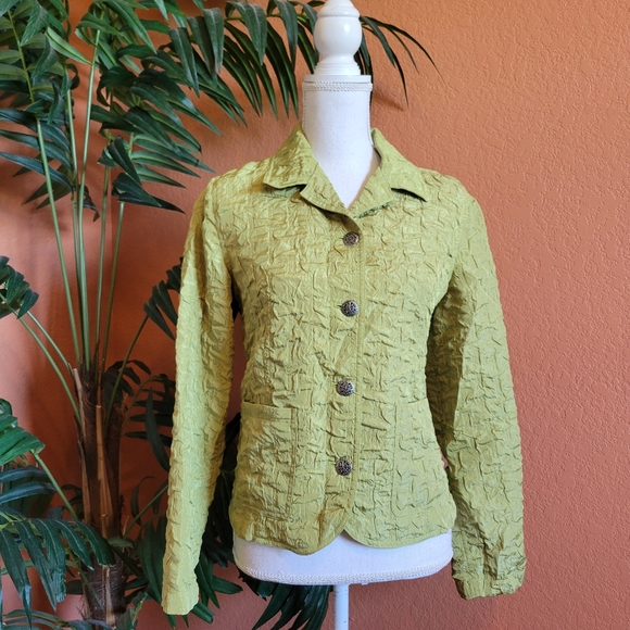 Chico's Jackets & Blazers - Chico's Textured Crinkle Blazer Jacket Green Chicos Size 0 Pockets